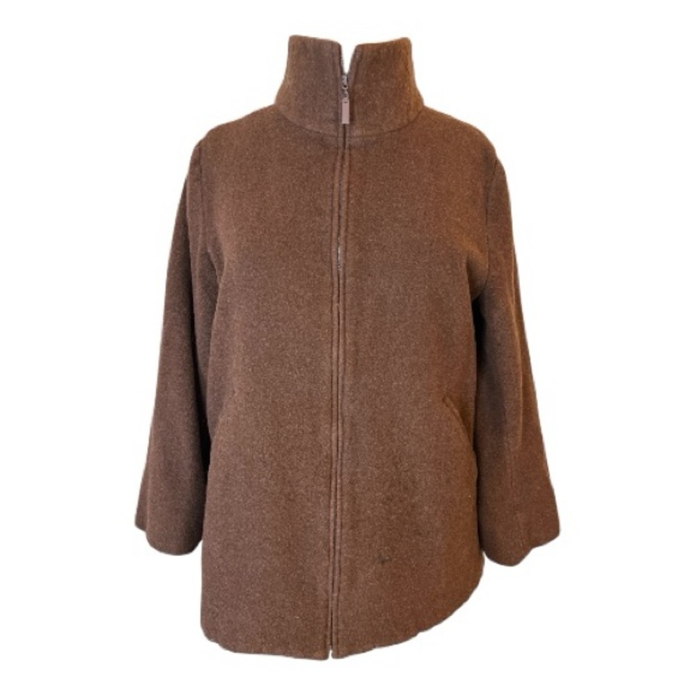Eileen Fisher Chocolate Brown Wool Zip Up Teddy Jacket